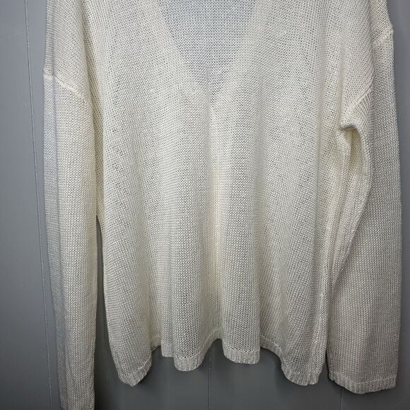 J Jill Womens Ivory Pointelle Cardigan Sweater Sz XL Linen Blend Button Front - Picture 7 of 15